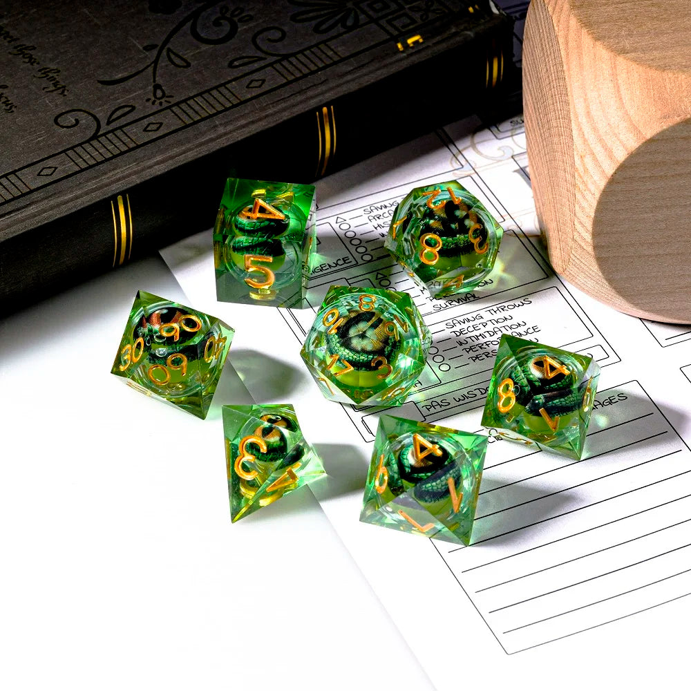 1-7pcs Crocodile Eye DND Solid Resin Dice Set Gold/Sliver Word Multi-sided Polyhedral Dice for D&D Game COC Role Play RPG D6~D20