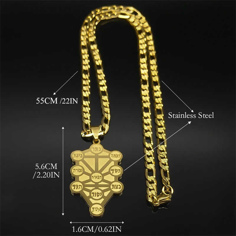 Kabbalah Sephirot Tree of Life Hebrew Pendant Necklace for Women Men Cabala Stainless Steel Chain Necklaces Jewelry Gifts
