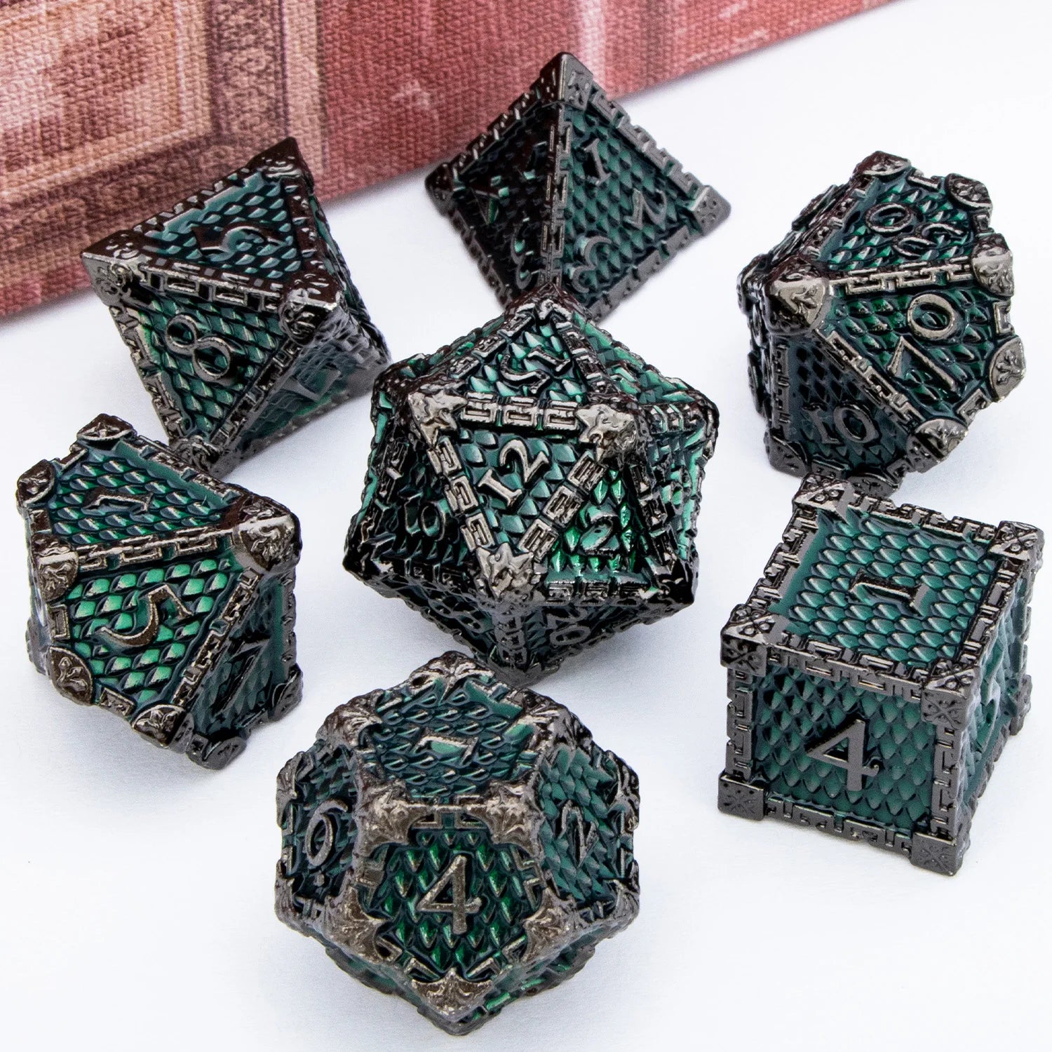 DND Metal Dice Set Dragon Scale Blood D&D Dice Dungeon and Dragon Role Playing Games Polyhedral Dice RPG D and D Dice Black Green