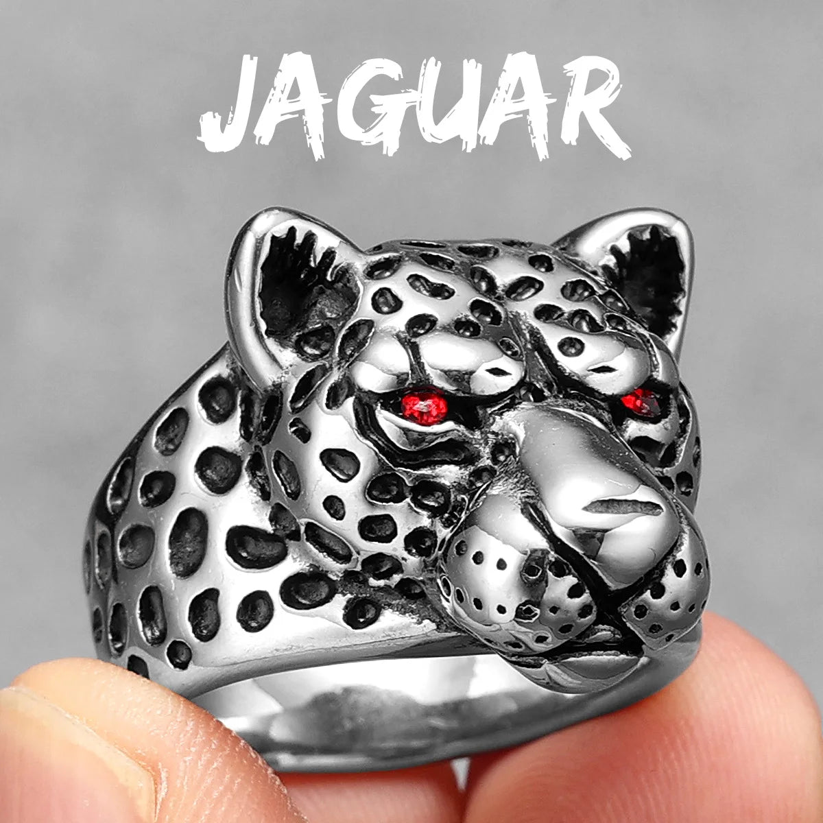 Leopard Ring Stainless Steel Men Jaguar Rings Wild Animal Punk Rock for Male Party Jewelry Halloween Accessories