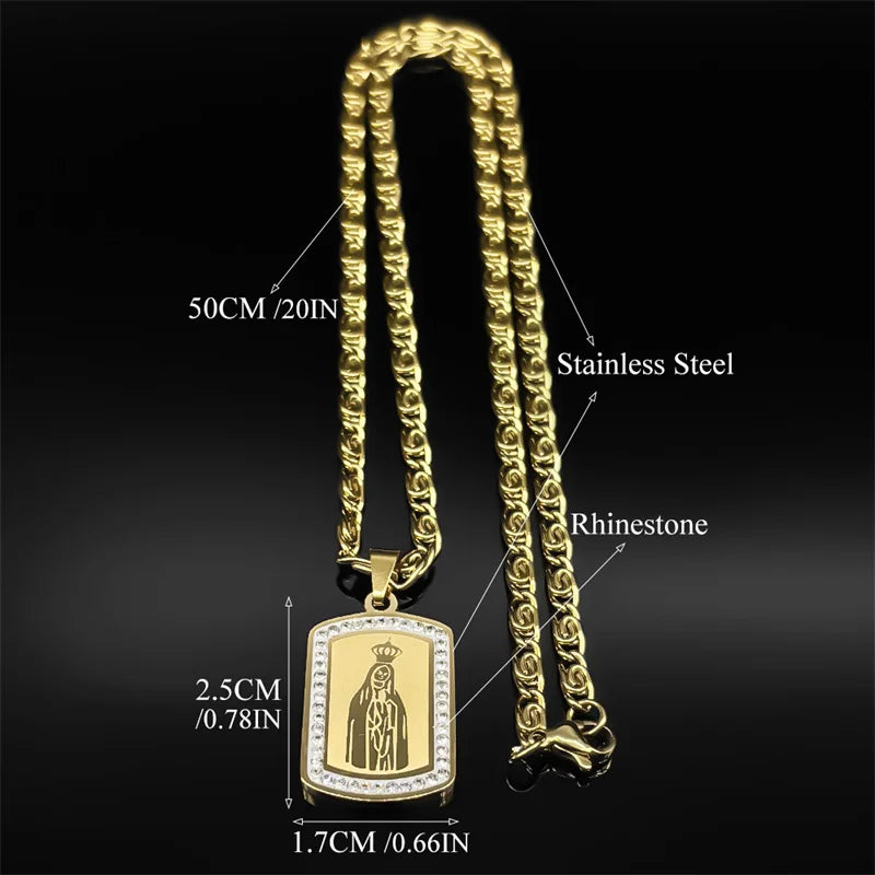 Brazilian Our Lady Of Aparecida Prayer Pendant Necklace for Women And Men Stainless Steel Gold/Silver Color Male Chain Jewelry