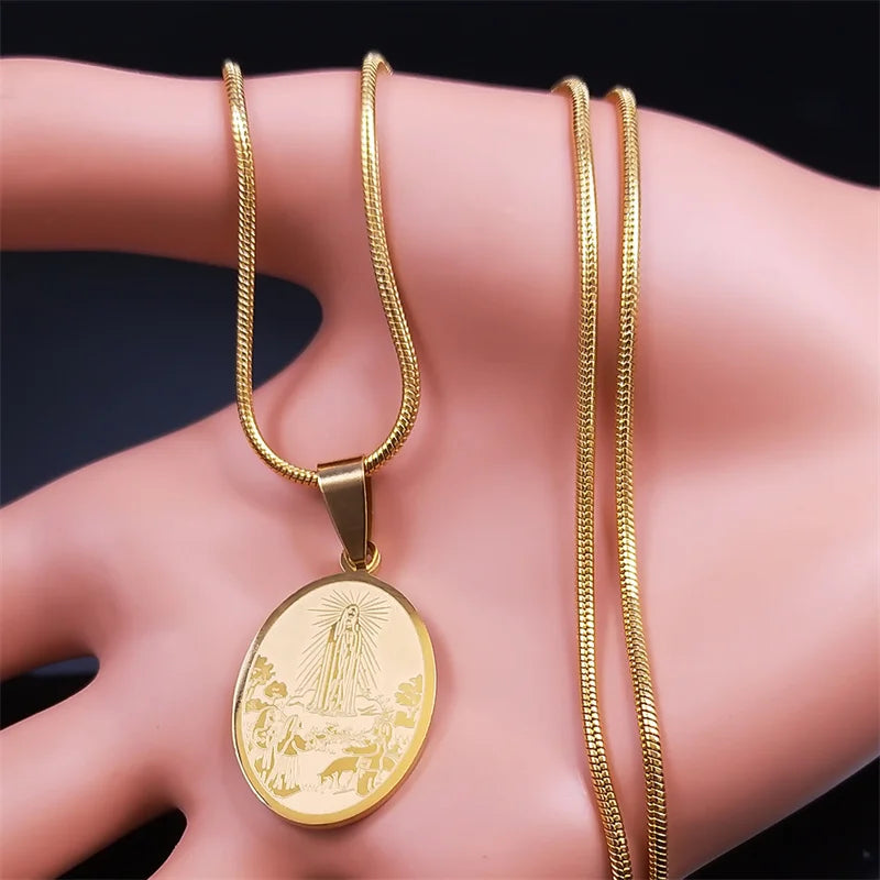 Virgin Mary Pendant Believer Necklace For Women Stainless Steel Religious Catholic Clavicle Chain Choker Necklaces Jewelry N2056