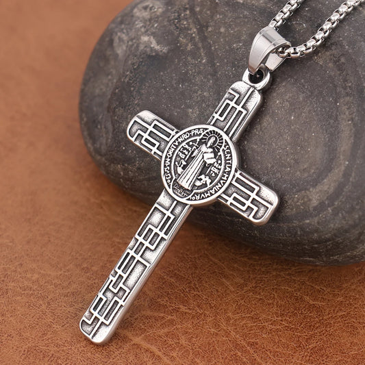 Classic Christian Jesus Cross Stainless Steel Necklace for Men Women Vintage Religion Prayer Baptism Pendants Jewelry
