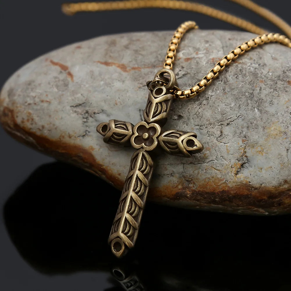 Stainless Steel Vintage Viking Style Cross Necklace for Women Fashion Punk Cross Necklace Male Jewelry Accessories