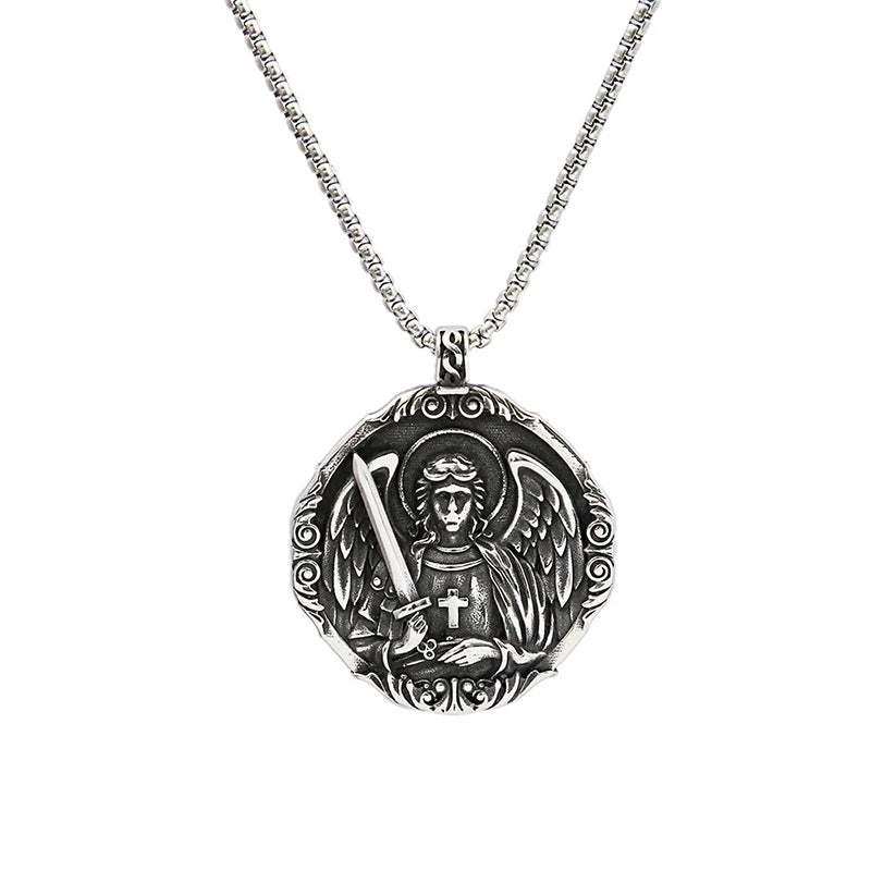 Stainless Steel St Michael Series Necklace Pendant for Men Women - Catholic Patron Saint Medal, Sacred Amulet Protection Gift