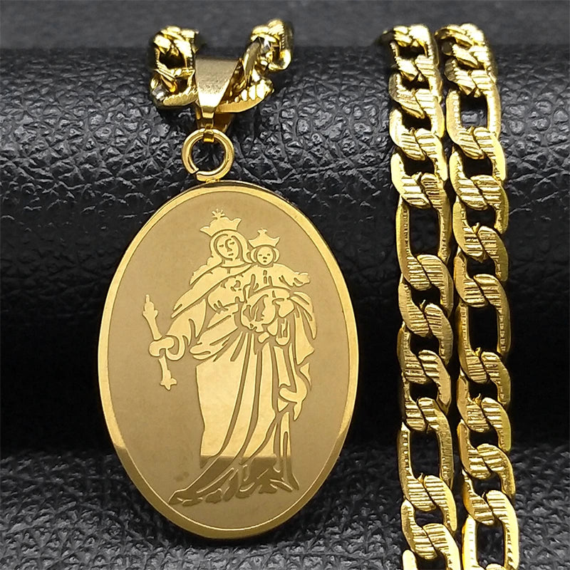 Classic Virgin Mary Pendant Necklace for Women Men Stainless Steel Gold Plated Catholic Mother Mary Necklaces Jewelry NZZZ140S05