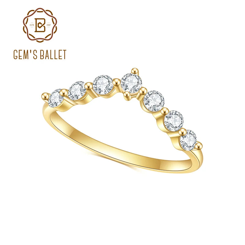 GEM'S BALLET 925 Silver 585 14K 10K 18K Gold Chevron Style Rings For Women 0.42 DEW Round Cut Delicate Moissanite Wedding Band