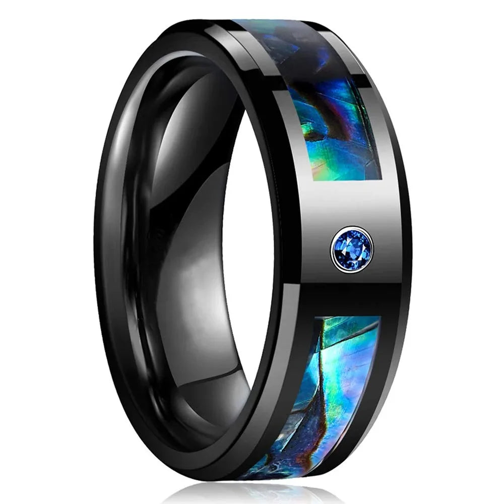 Fashion 8mm Black Brushed Titanium Stainless Steel Rings for Men Women Rose Gold Color Step Edge Men Rings Wedding Party Jewelry