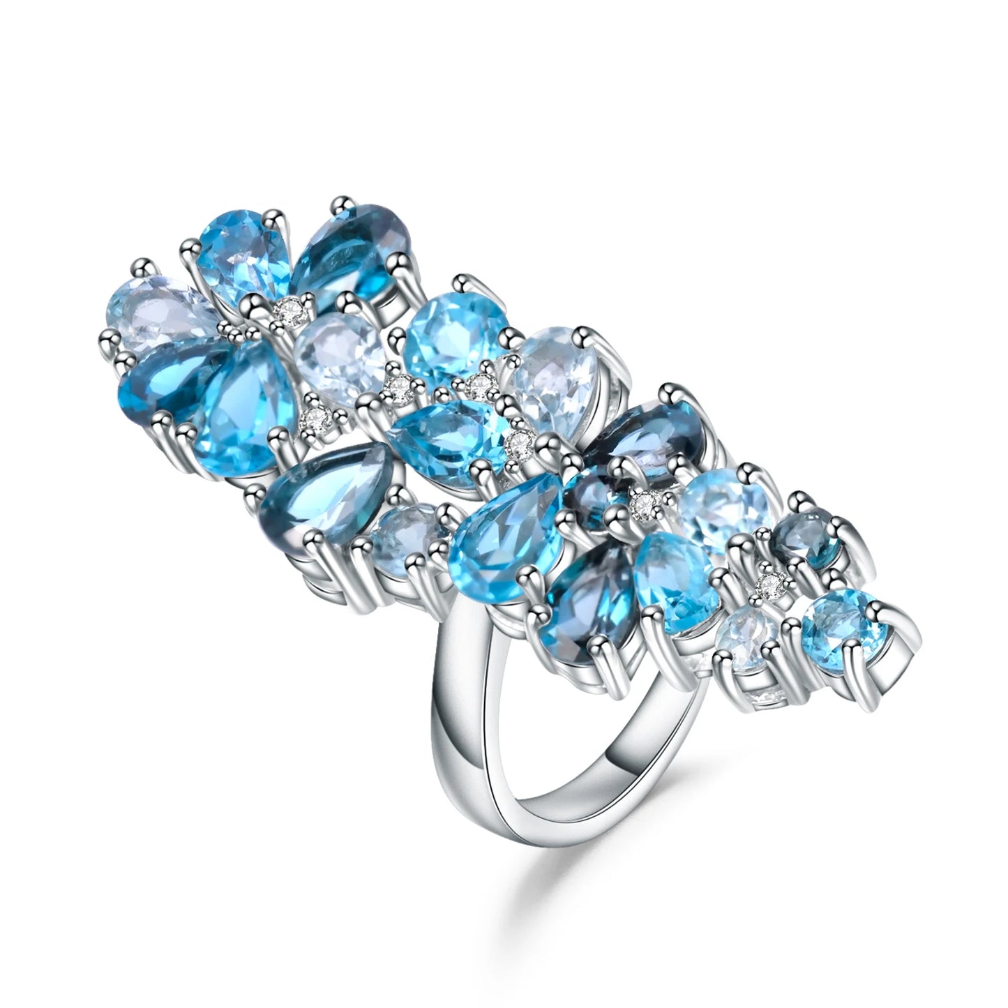 GEM'S BALLET Natural London Blue Topaz Rings Genuine 925 sterling silver Luxury Fine Costume Jewelry Accessories For Woman 925 Sterling Silver MIX