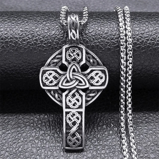 Viking Irish Celtics Knot Cross Necklace for Women Men  Stainless Steel Silver Color Trinity Knots Necklaces Jewelry NZZ392S06