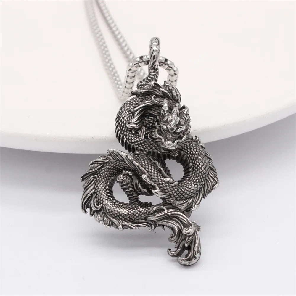 Stainless Steel Dragon Necklace for Men - Chinese Zodiac Pendant Jewelry Gift, Oriental Amulet Gift, Asian Mythology Accessories