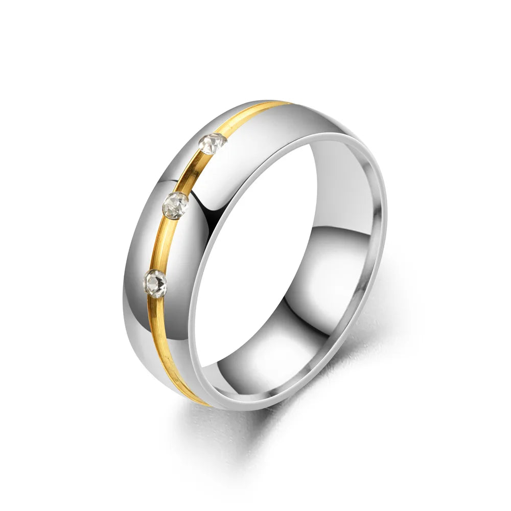 Trendy Stainless Steel Couple Rings For Men Women Inlay Rhinestones Zirconia Rings Wedding Party Jewelry Valentines Day Gifts
