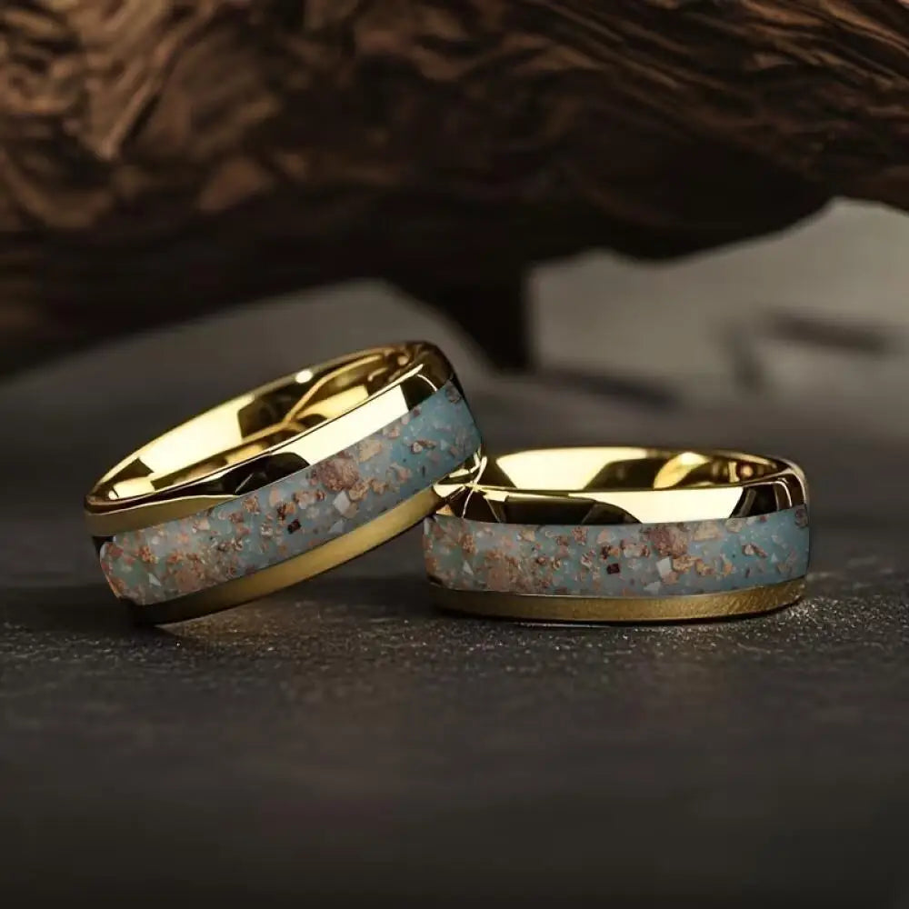 Fashion Dynamic Color Green Gradient Nebula Rings, 8mm Cosmic Starry Sky Stainless Steel Men Ring, Wedding Band Jewelry