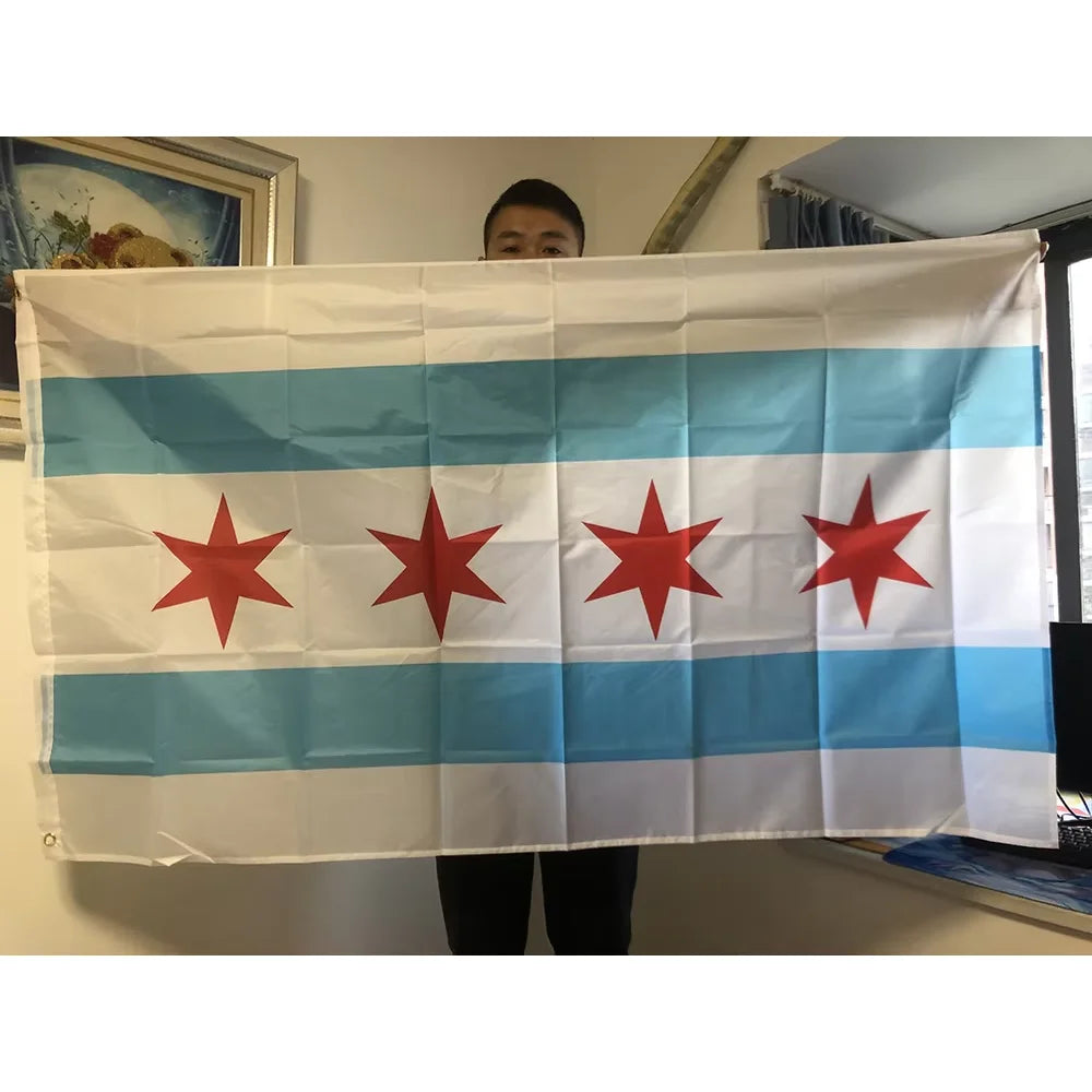 SKY FLAG Chicago Flag 90x150cm USA State Flag for Home Decoration Polyester Hanging Banner