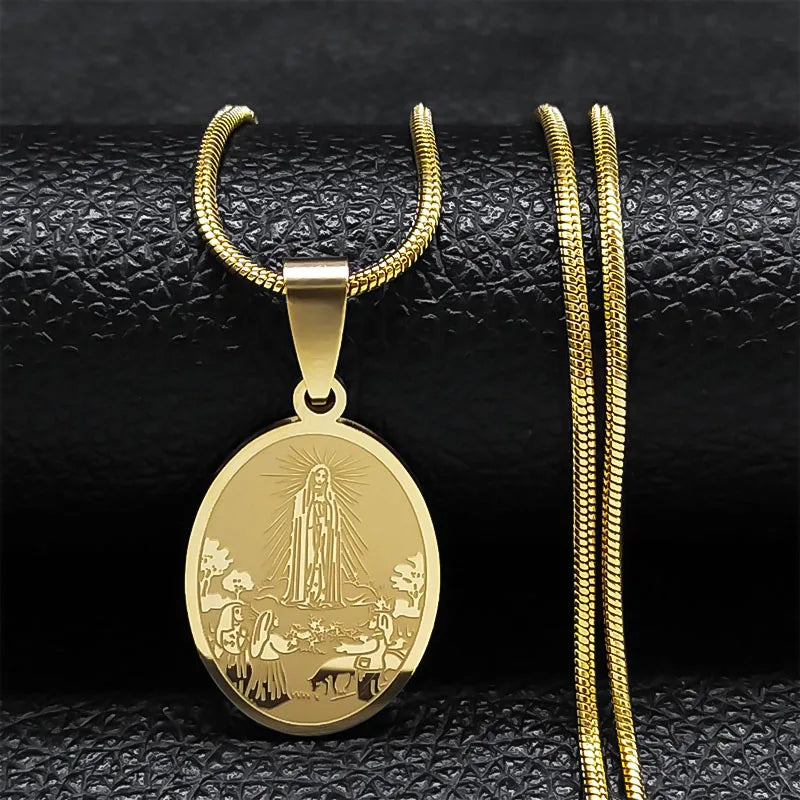 Virgin Mary Pendant Believer Necklace For Women Stainless Steel Religious Catholic Clavicle Chain Choker Necklaces Jewelry N2056