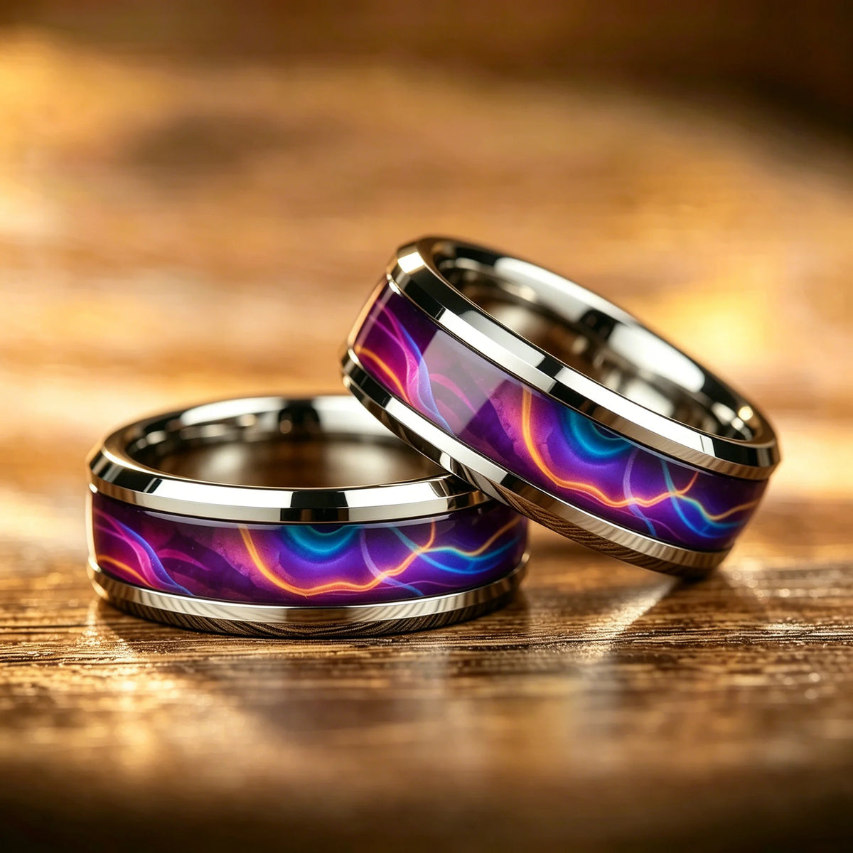Fashion Men Stainless Steel Rings, With Purple-Blue Gradient Flame Pattern Inlay Rings for Men Wedding Bands Jewelry Drop Ship