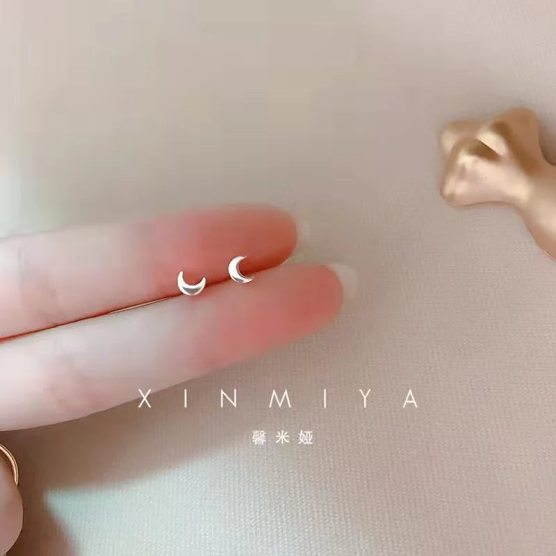 Tiny Minimalist Silver Plated Korean Mini Small Heart Stars Stud Earrings for Women Student Teen Simple Ear Piercing Jewelry