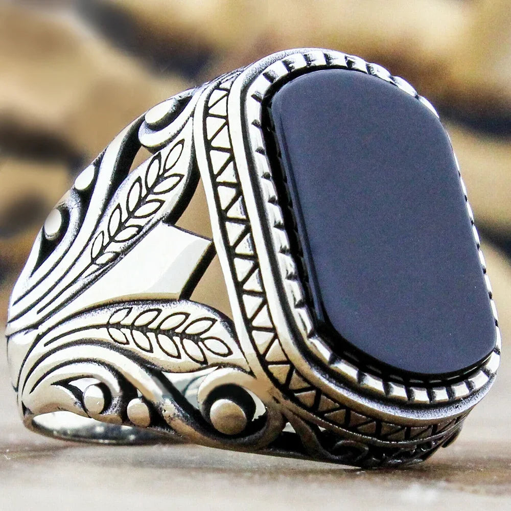 New Retro Handmade Turkish Rings for Men Vintage Double Swords Black Zircon Rings Punk 2024 Trendy Islamic Religious Muslim