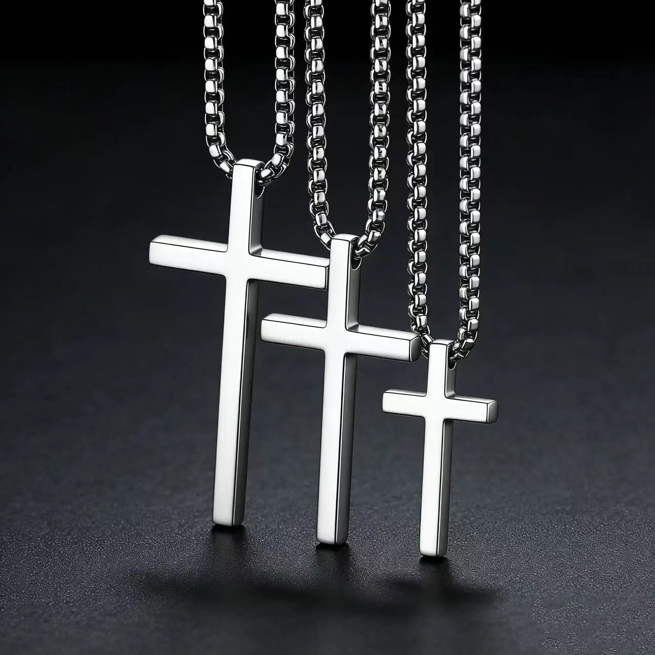 HNSP 316L Stainless Steel Cross Pendant Chain Necklace For Men Unisex Simple Style Large Medium Small Size Waterproof Jewelry