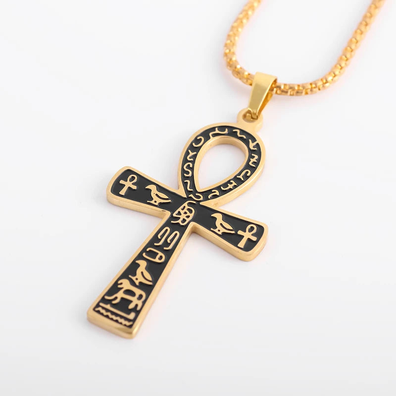 Creative Retro Ancient Egyptian Ankh Cross Pendant Necklace for Men Personalized Animal Totem Necklace Accessories Gift