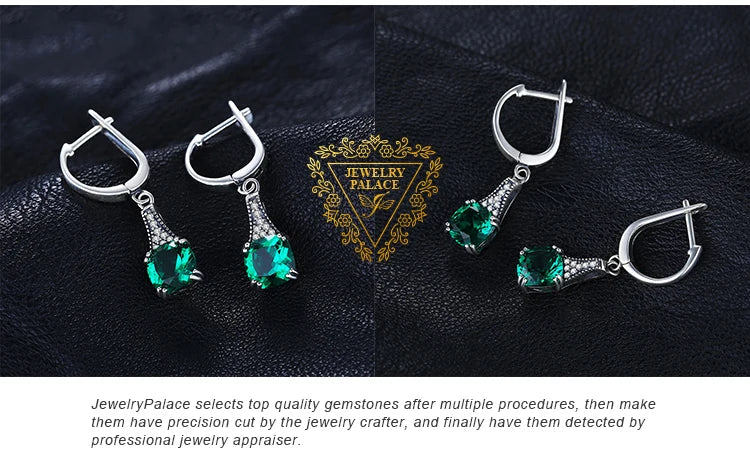 JewelryPalace Vintage 2.1ct Cushion Simulated Nano Emerald 925 Sterling Silver Hoop Earrings for Woman Gemstone Fashion Jewelry