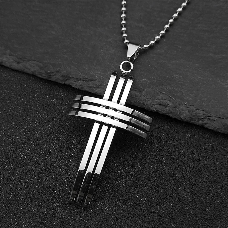 Stainless Steel Jesus Cross Car Pendants for Women Men Gold Color Christian Holy Lord Crucifix Amulet Bag Jewelry Gift