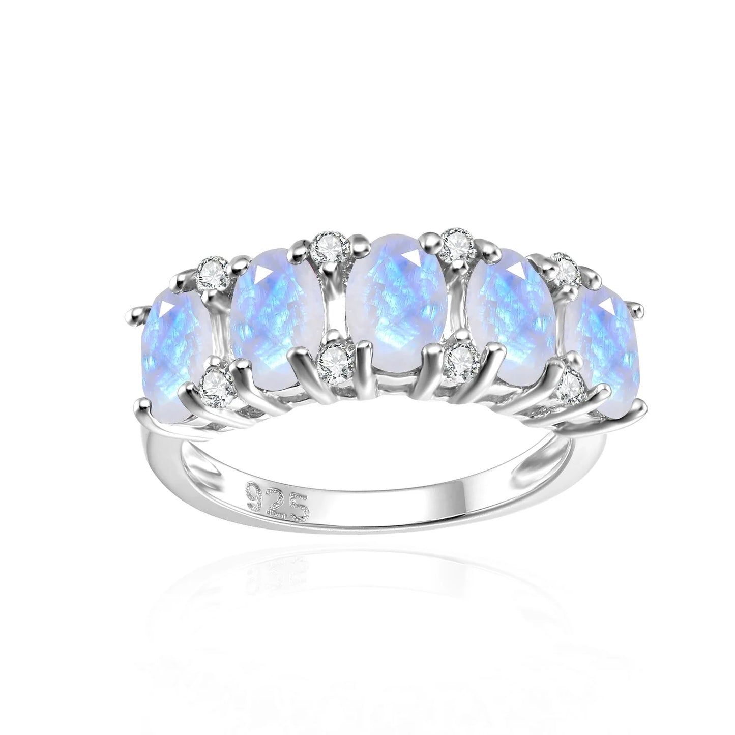 GEM'S BALLET 925 Sterling Silver Wedding Bands Ring Natural Milky Blue Moonstone Gamstone Ring For Women Wedding Fine Jewelry