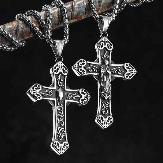 Virgin Mary Cross Amulets Stainless Steel Men Necklaces Pendant Chain Punk For Women Fashion Jewelry Gifts Wholesale Dropshiping