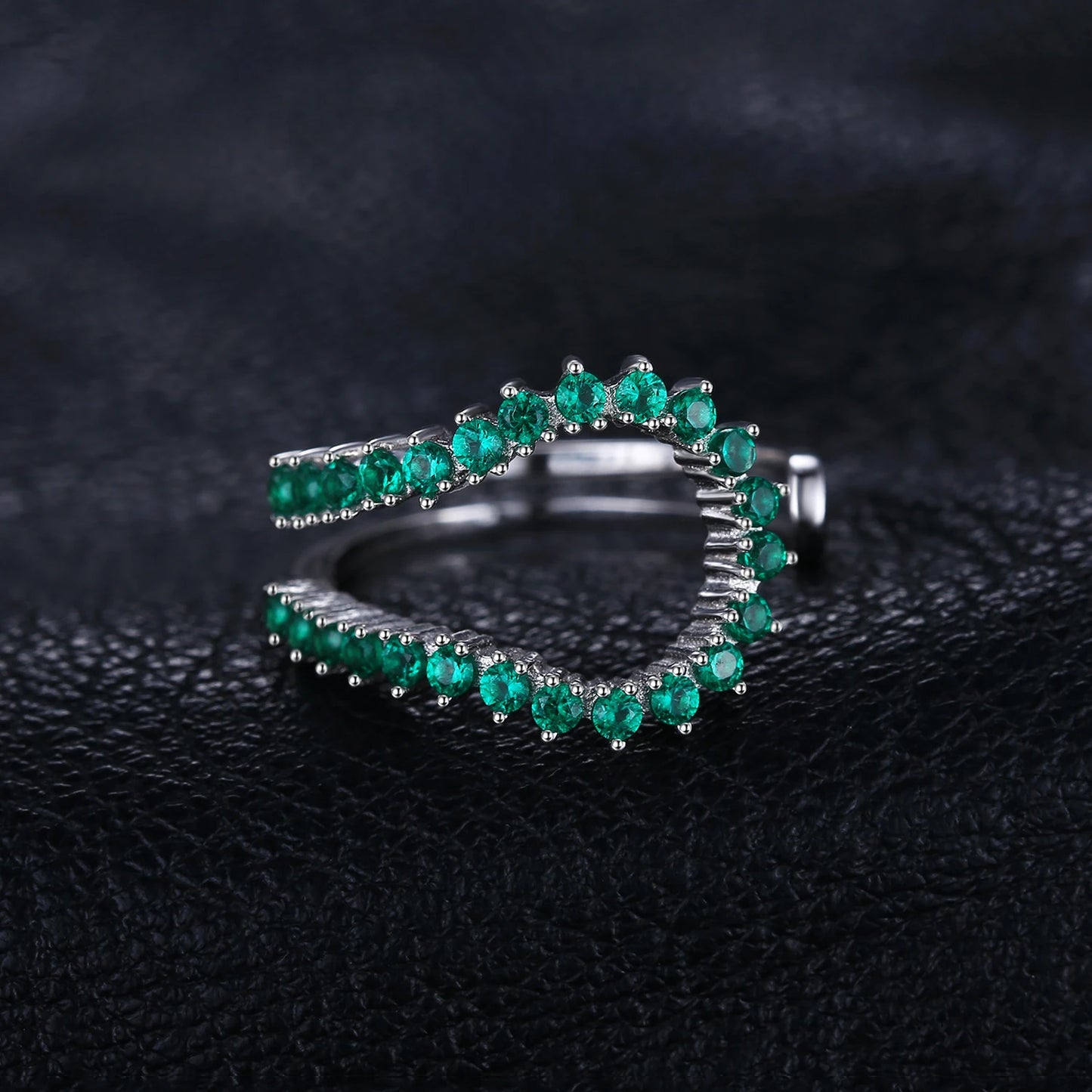 JewelryPalace Simulated Nano Emerald 925 Sterling Silver Open Adjustable Ring for Women Statement Green Gemstone Fine Jewelry