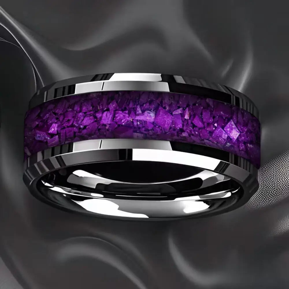 With Dark Green Synthetic White Stone Rings, 8mm Cosmic Starry Sky Stainless Steel Men Ring, Wedding Band Jewelry Drop Ship
