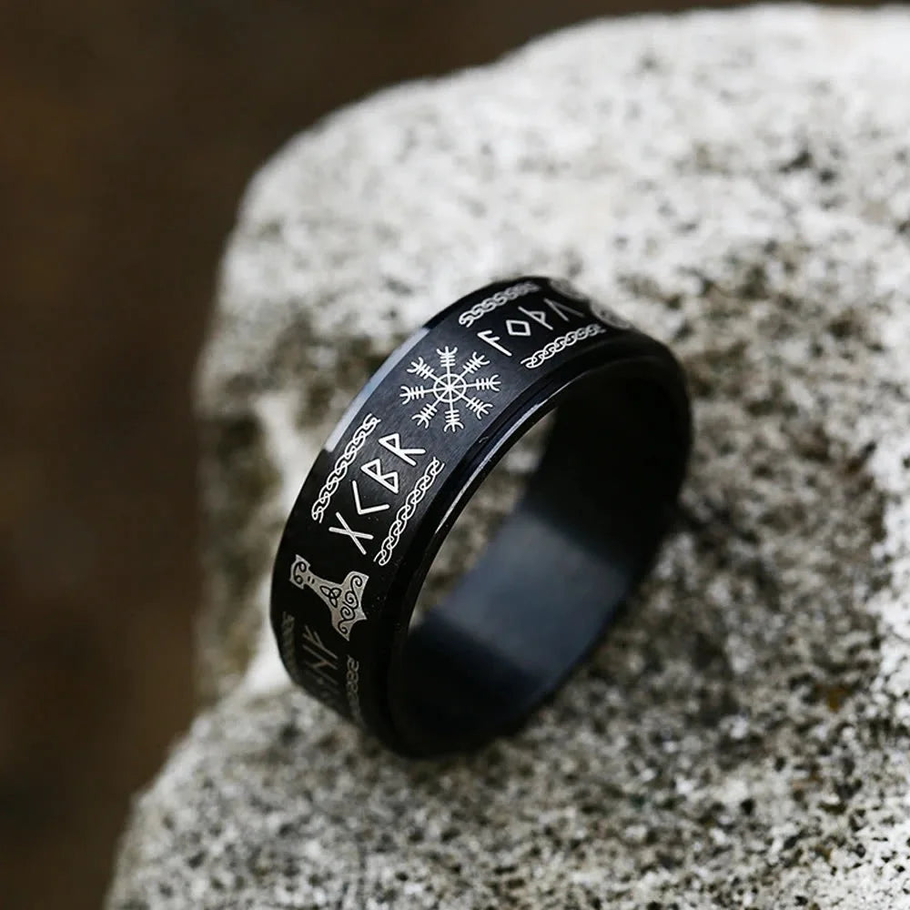 Fashion Nordic Odin Viking Trinity Stainless Steel Ring Vintage Vikings Rune Ring Men Women Simple Amulet Jewelry Gift Wholesale