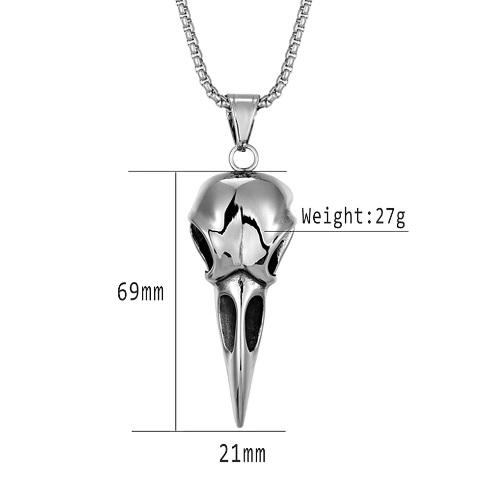 Vintage Nordic Viking Raven Head Bird Skull Pendant Necklace for Men Women Stainless Steel Punk Fashion Jewelry Gifts Wholesale