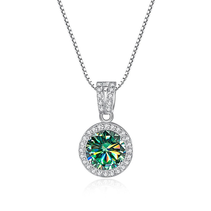 BIJOX STORY Moissanite Diamond Pendant Necklaces For Women 925 Sterling Silver Luxury Chain Trending Iced Bling Wedding Jewelry bluish green 1Ct per Pc 45cm