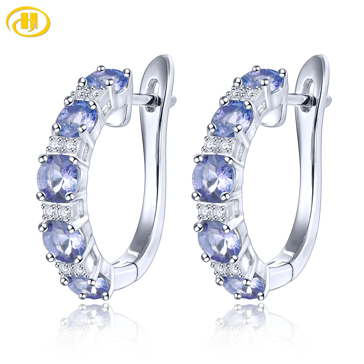 Natural Tanzanite Sterling Silver Clip Earring 2.7 Carats Genuine Gemstone Women Classic Style Fine Jewelrys S925 New Year Gift Default Title