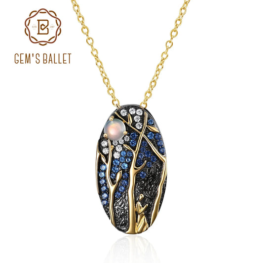 Gem's Ballet 925 Sterling Silver Pendant Necklaces Design Jewelry Ethiopia Opal Handmade Original Black Moon Necklaces For Women