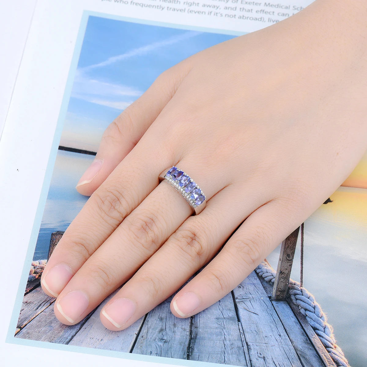 Natural Tanzanite Solid Silver Women's Ring 1.6 Carats Genuine Gemstone Romantic Exquisite Style S925 Fine Jewelry Top Quality