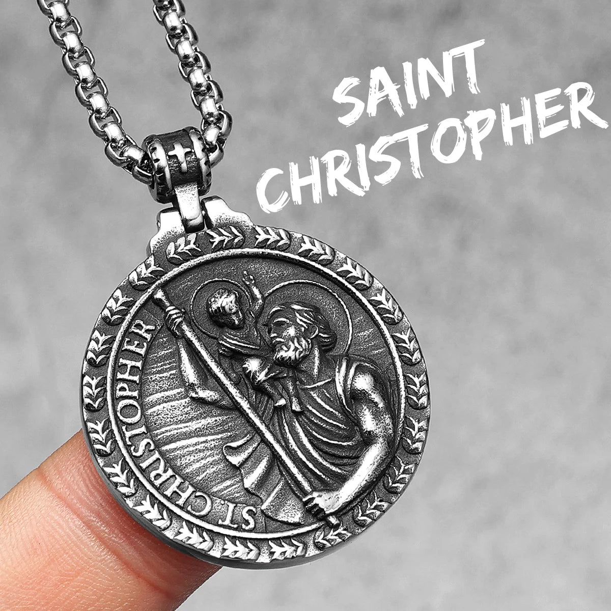 Exorcism Patron St.Christopher Amulets Stainless Steel Men Necklaces Pendant Chain Punk Women Fashion Jewelry Gifts Wholesale