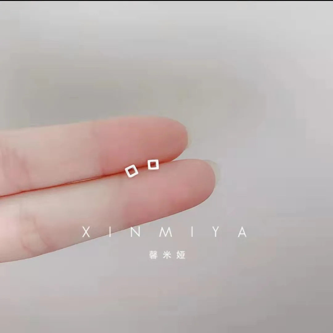 Tiny Minimalist Silver Plated Korean Mini Small Heart Stars Stud Earrings for Women Student Teen Simple Ear Piercing Jewelry