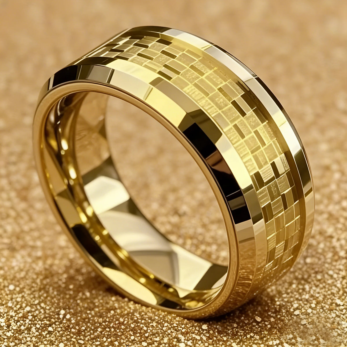 Gold Color Carbon Fiber Inlay Rings For Men, Luxury 8MM Men Gold Color Stainless Steel Rings, Wedding Band Jewelry Drop Shipping