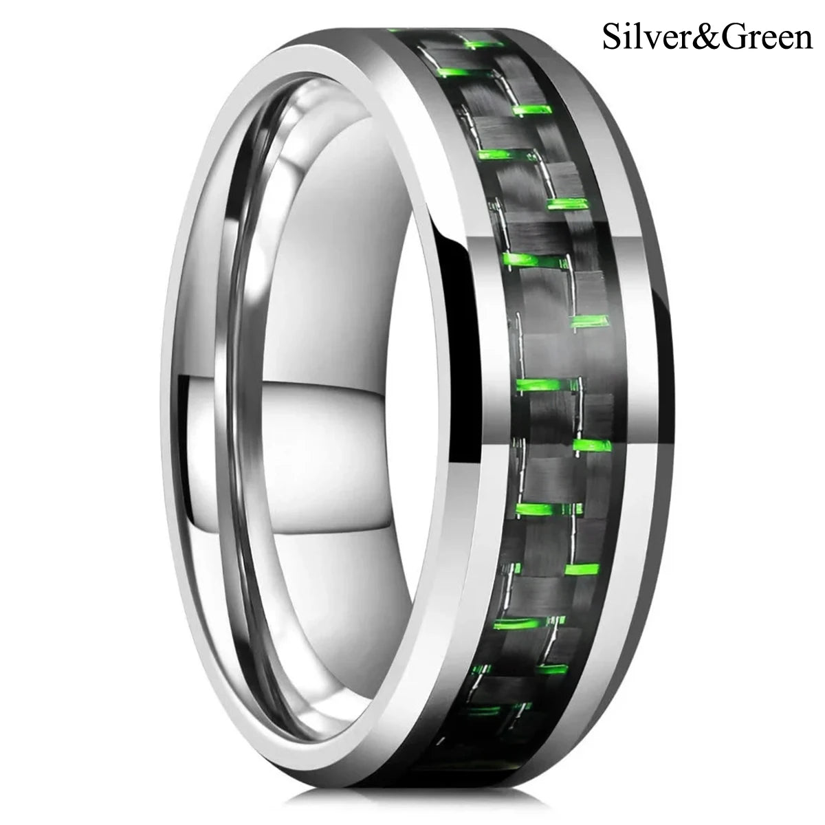 Fashion 8mm Men Stainless Steel Rings Inlaid Black Blue Red Carbon Fiber Rings For Men Wedding Engagement Party Jewelry Gifts