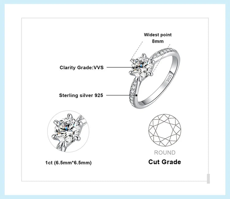 JewelryPalace 5A CZ Solitaire Classic Design 925 Sterling Silver Wedding Engagement Ring for Woman Anniversary Gift Fine Jewelry