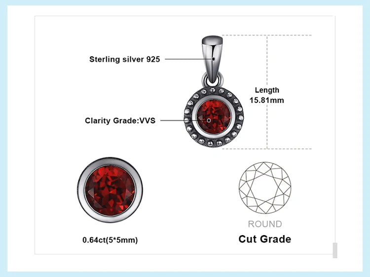 JewelryPalace Vintage 5mm Genuine Garnet 925 Sterling Silver Pendant Necklace for Women Fashion Gemstone Jewelry Without Chain