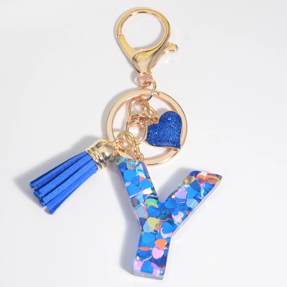 26 Initials Letter Key Pendant with Blue Tassel Alloy Love Fashion Girls Handbag Glitter Gradient Resin Alphabet Keychain Charms Y CHINA