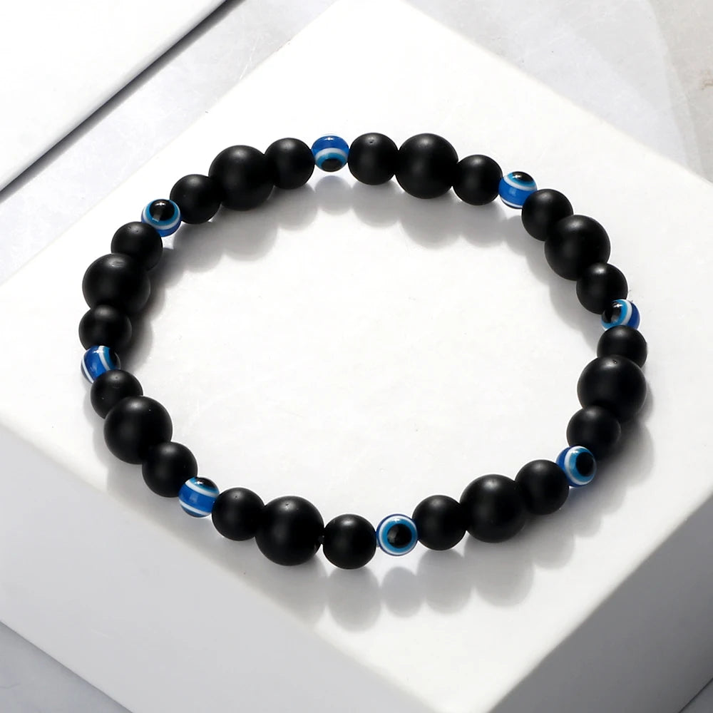 Blue Evil Eye Beaded Bracelets Natural Cat Eye Stone 6 8mm Opal Men Bangles Adjustable Women Bracelet Lucky Yoga Jewelry Gifts