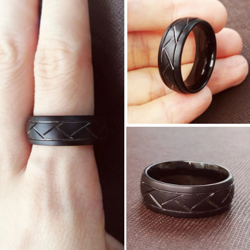 Modern 8mm Black Titanium steel Rings for Men Women Groove Multi-Faceted Stainless Steel Men Ring Wedding Band Jewelry Wholesale
