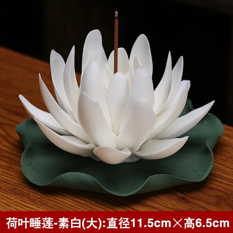 Ceramic White Lotus Incense Burner Home Decor Incense Stick Holder Buddhist Aromatherapy Incense Censer Use In Office Teahouse C 11.5X6.5CM