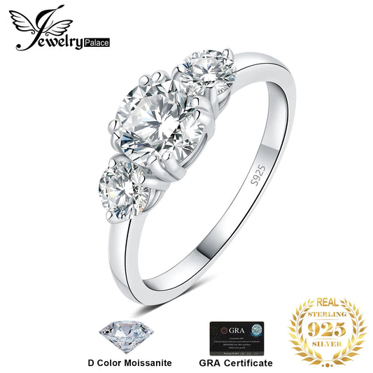 JewelryPalace Moissanite D Color 1.4ct 925 Sterling Silver 3 Stone Wedding Engagement Ring for Woman Yellow Rose Gold Plated