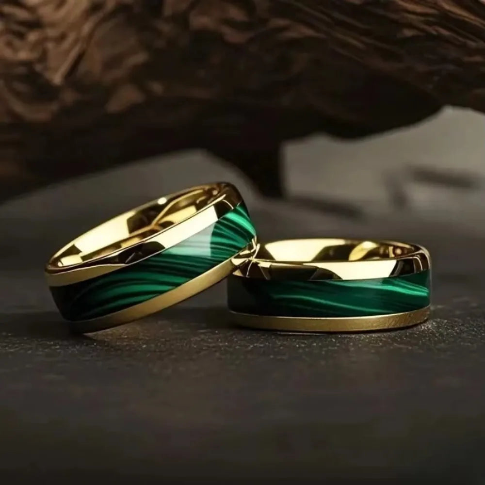 Men Domed Green Abalone Shell Inlay Rings Fashion 8MM Gold Color Stainless Steel Rings For Wedding Engagement Jewelry Gift