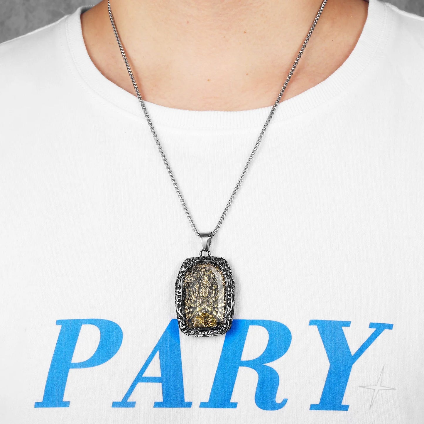 Buddhism Buddha Glass Stainless Steel Men Necklaces Pendant Chain Powerful Amulet Vintage Cool For Women Jewelry Gifts Wholesale