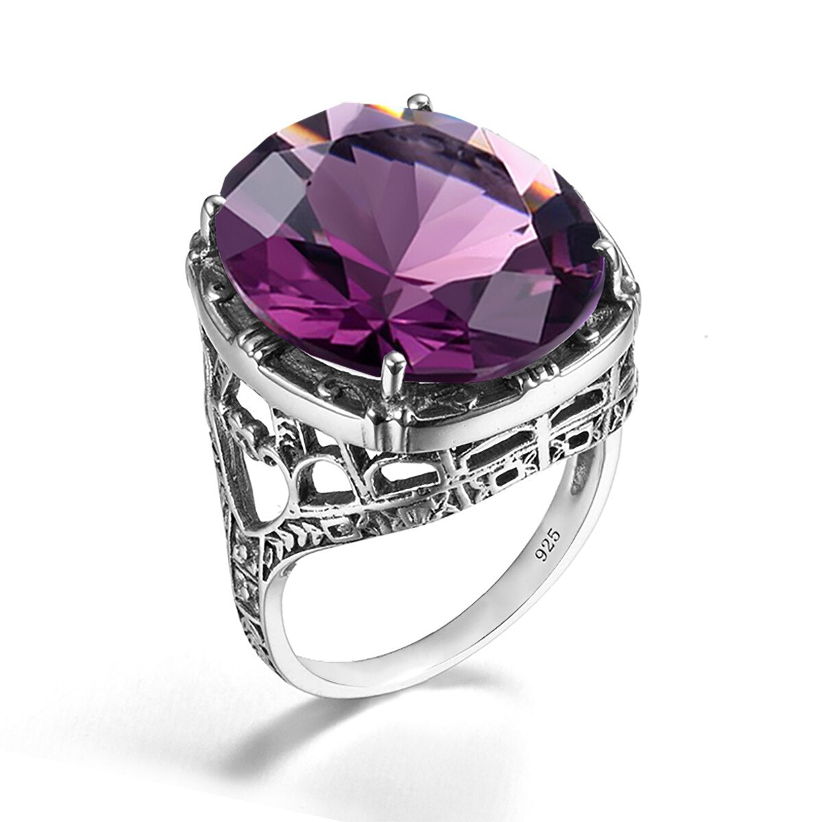 Real 925 Silver Women Amethyst Gemstone Ring Wedding Rings Handmade Processing Victorian Antique Jewelry Amethyst